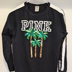 PINK Victoria's Secret Black Sweatshirt with Palm Tree Design And LA On Sleeve